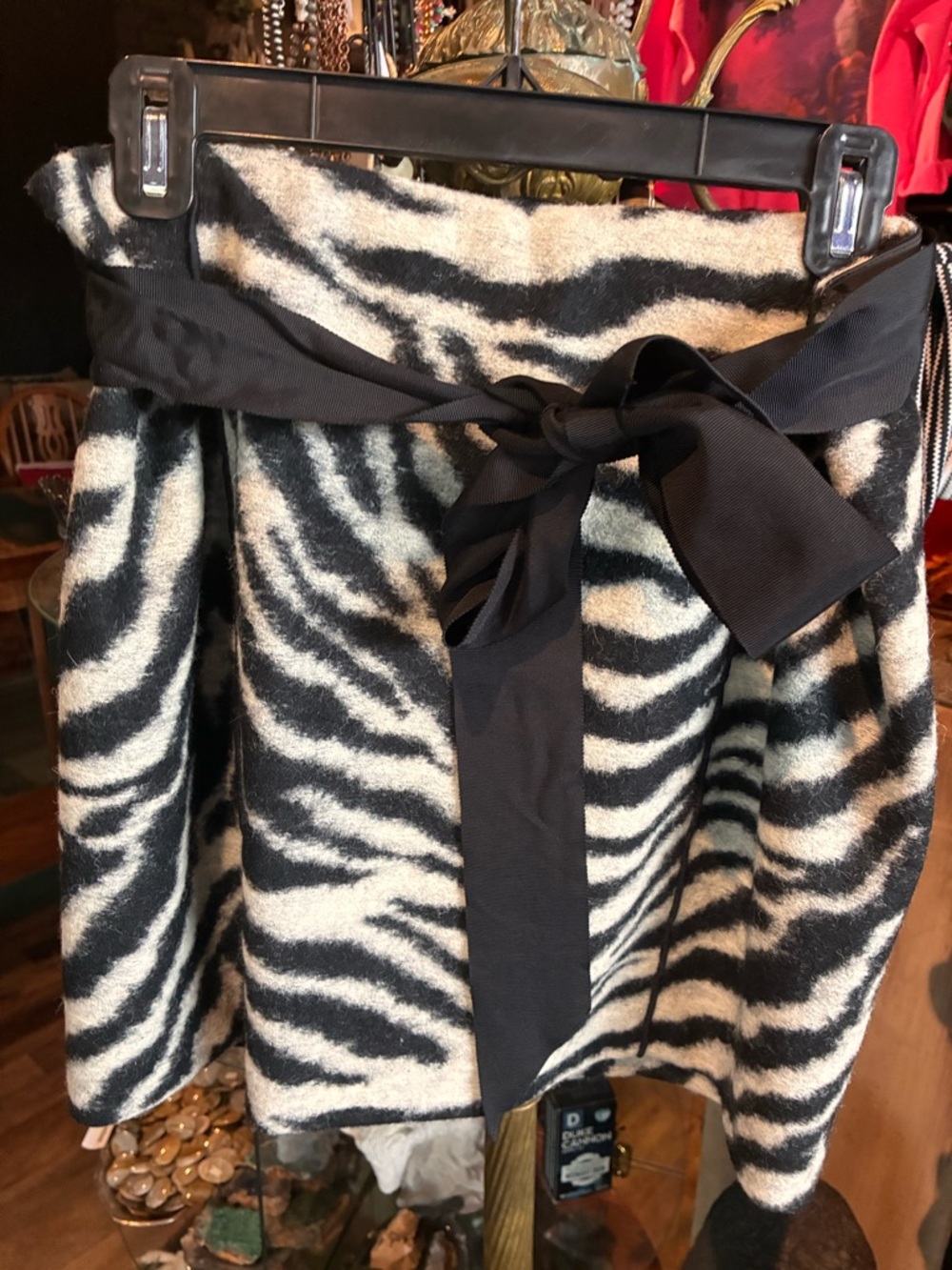 Ann Taylor Black and White Zebra Mini Skirt with Waist Tie - Picture 2 of 3